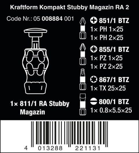 WERA WKRĘTAK KRAFTFORM KOMPAKT STUBBY MAGAZIN RA 2, Z 6 BITAMI WERA WKRĘTAK KRAFTFORM KOMPAKT STUBBY MAGAZIN RA 2, Z 6 BITAMI