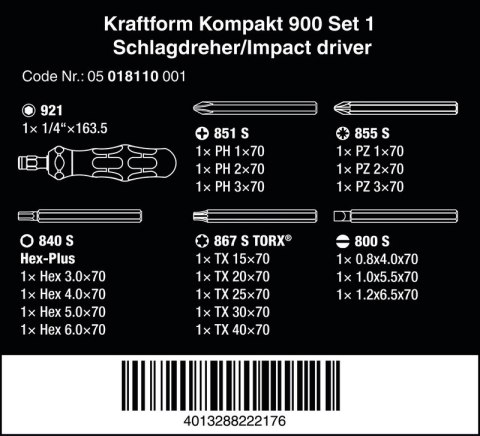 WERA WKRĘTAK UDAROWY KRAFTFORM KOMPAKT 900 WERA WKRĘTAK UDAROWY KRAFTFORM KOMPAKT 900