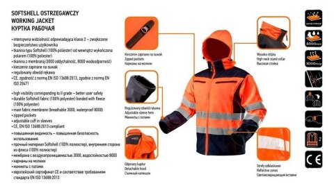 NEO KURTKA SOFTSHELL Z KAPTUREM POMARAŃCZOWA, ROZMIAR XXL NEO KURTKA SOFTSHELL Z KAPTUREM POMARAŃCZOWA, ROZMIAR XXL