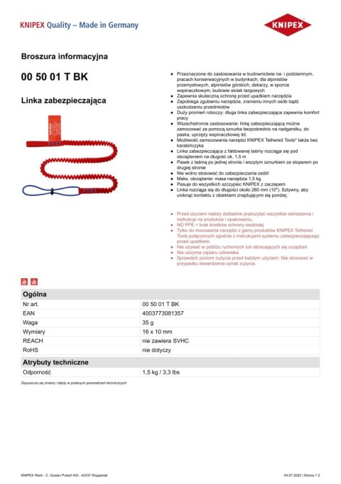 KNIPEX LINKA ZABEZPIECZAJĄCA 1.5M KNIPEX LINKA ZABEZPIECZAJĄCA 1.5M