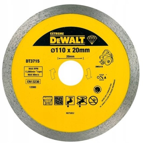 DEWALT TARCZA DIAMENTOWA DO CIĘCIA PŁYTEK 110*20MM HARD TILE DEWALT TARCZA DIAMENTOWA DO CIĘCIA PŁYTEK 110*20MM HARD TILE