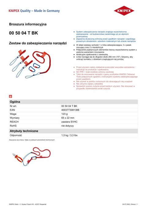 KNIPEX ZESTAW DO ZABEZPIECZANIA NARZĘDZI KNIPEX ZESTAW DO ZABEZPIECZANIA NARZĘDZI