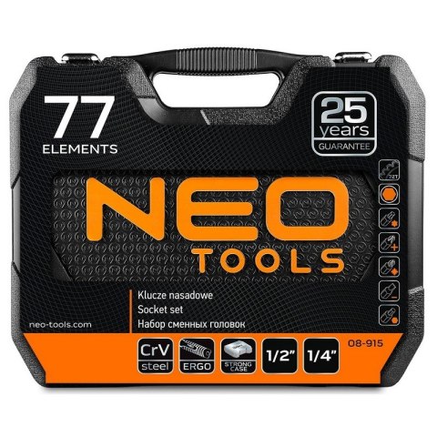 NEO ZESTAW KLUCZY NASADOWYCH 1/4'',1/2'' 77 CZĘŚCI CRV NEO ZESTAW KLUCZY NASADOWYCH 1/4'',1/2'' 77 CZĘŚCI CRV