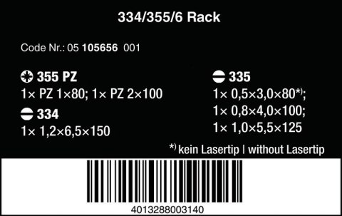 WERA ZESTAW WKRĘTAKÓW KRAFTFORM LASERTIP + WIESZAK, 6CZ WERA ZESTAW WKRĘTAKÓW KRAFTFORM LASERTIP + WIESZAK, 6CZ