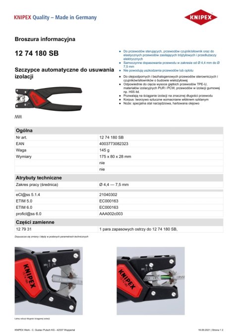 KNIPEX AUTOMATYCZNE SZCZYPCE DO ŚCIĄGANIA IZOLACJI KNIPEX AUTOMATYCZNE SZCZYPCE DO ŚCIĄGANIA IZOLACJI