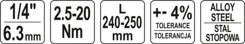 YATO KLUCZ DYNAMOMETRYCZNY 1/4'' 2.5-20NM YATO KLUCZ DYNAMOMETRYCZNY 1/4'' 2.5-20NM
