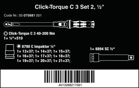 WERA KLUCZ DYNAMOMETRYCZNY CLICK-TORQUE E C 3 SET 2, 40-200NM WERA KLUCZ DYNAMOMETRYCZNY CLICK-TORQUE E C 3 SET 2, 40-200NM