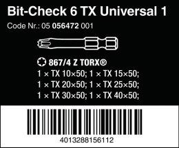 WERA ZESTAW BIT-CHECK 6 TX UNIVERSAL 1, 6CZ.