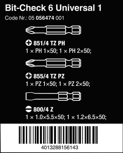 WERA ZESTAW BIT-CHECK 6 UNIVERSAL 1, 6CZ. WERA ZESTAW BIT-CHECK 6 UNIVERSAL 1, 6CZ.