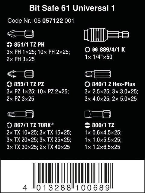 WERA ZESTAW BITÓW BIT-SAFE + WKRĘTAK 1/4'', 61 CZĘŚCI WERA ZESTAW BITÓW BIT-SAFE + WKRĘTAK 1/4'', 61 CZĘŚCI