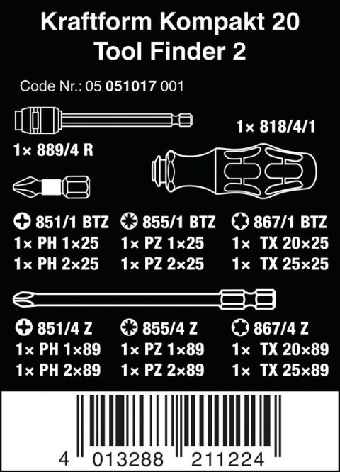 WERA ZESTAW WKRĘTAKÓW KRAFTFORM KOMPAKT TOOL FINDER 2, 13CZ. WERA ZESTAW WKRĘTAKÓW KRAFTFORM KOMPAKT TOOL FINDER 2, 13CZ.
