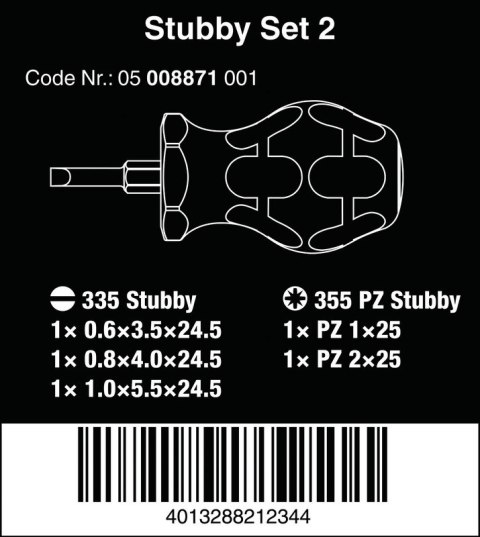 WERA ZESTAW WKRĘTAKÓW STUBBY SET 2, 5 CZĘŚCI WERA ZESTAW WKRĘTAKÓW STUBBY SET 2, 5 CZĘŚCI