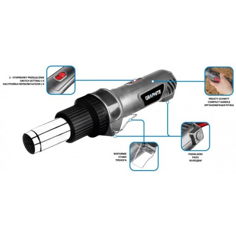 GRAPHITE OPALARKA 2000W, ZAKRES TEMP. DO 550OC,2 BIEGI, UCHW.PROSTY GRAPHITE OPALARKA 2000W, ZAKRES TEMP. DO 550OC,2 BIEGI, UCHW.PROSTY