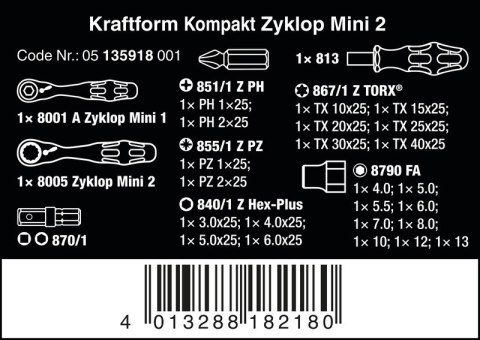 WERA ZESTAW NARZĘDZI NASADOWYCH ZYLKOP MINI 2, 27 CZ. WERA ZESTAW NARZĘDZI NASADOWYCH ZYLKOP MINI 2, 27 CZ.