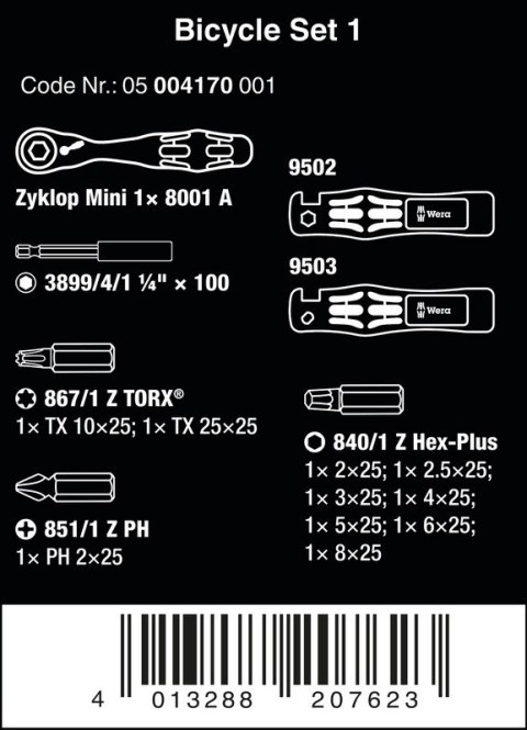 WERA ZESTAW WKRĘTAKÓW BICYCLE SET 1, 14 CZĘŚĆ WERA ZESTAW WKRĘTAKÓW BICYCLE SET 1, 14 CZĘŚĆ
