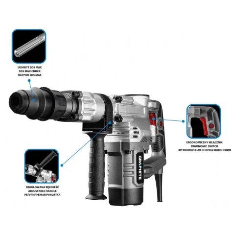 GRAPHITE MŁOT WYBURZENIOWY KUJĄCY SDS MAX 1300W, UDAR 20J WALIZKA GRAPHITE MŁOT WYBURZENIOWY KUJĄCY SDS MAX 1300W, UDAR 20J WALIZKA