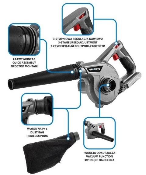GRAPHITE DMUCHAWA AKUMULATOROWA ENERGY+ 18V BEZ AKUMULATORA GRAPHITE DMUCHAWA AKUMULATOROWA ENERGY+ 18V BEZ AKUMULATORA