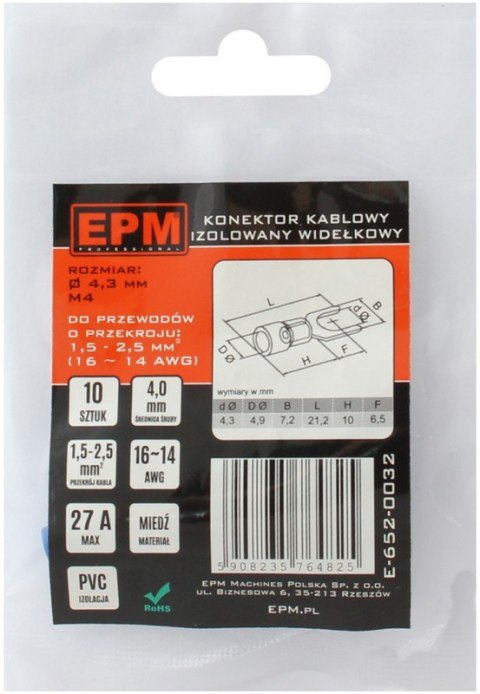 EPM KOŃCÓWKA WIDEŁKOWA IZOLOWANA 1.5-2.5MM 2/4MM 10 SZTUK EPM KOŃCÓWKA WIDEŁKOWA IZOLOWANA 1.5-2.5MM 2/4MM 10 SZTUK