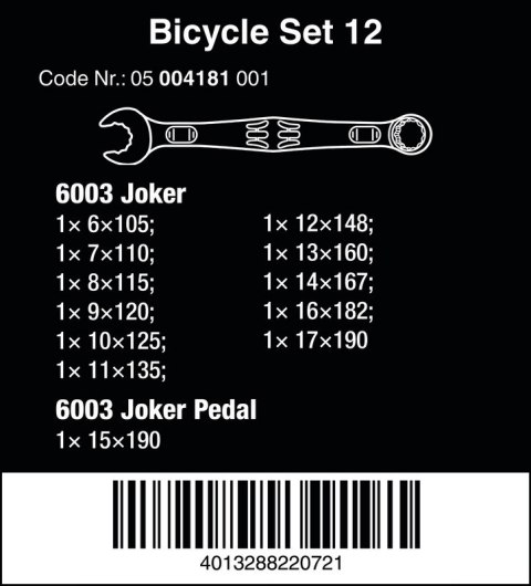 WERA ZESTAW KLUCZY PŁASKO-OCZKOWYCH BICYCLE SET 12SZT. WERA ZESTAW KLUCZY PŁASKO-OCZKOWYCH BICYCLE SET 12SZT.