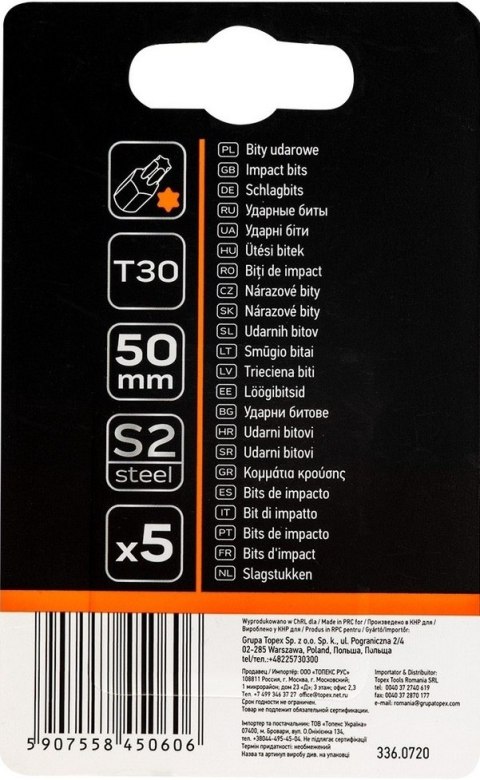 NEO ZESTAW BITÓW UDAROWYCH S2, 50 MM, T30, 5 SZT.. NEO ZESTAW BITÓW UDAROWYCH S2, 50 MM, T30, 5 SZT..