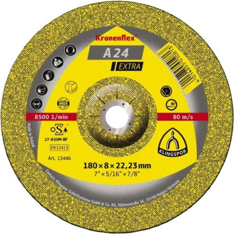 KLINGSPOR TARCZA WYPUKŁA A24EX T27 125*6.0*22 231885 KLINGSPOR TARCZA WYPUKŁA A24EX T27 125*6.0*22 231885