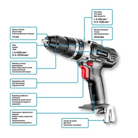 GRAPHITE WIERTARKO-WKRĘTARKA AKU.Z UDAREM ENERGY+18V LI 13MM BEZ AKU. GRAPHITE WIERTARKO-WKRĘTARKA AKU.Z UDAREM ENERGY+18V LI 13MM BEZ AKU.