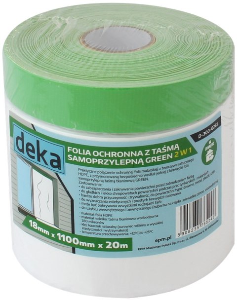 DEKA FOLIA OCHRONNA Z TAŚMĄ ZIELONĄ DO ZEWNĄTRZ 110CM*20M DEKA FOLIA OCHRONNA Z TAŚMĄ ZIELONĄ DO ZEWNĄTRZ 110CM*20M