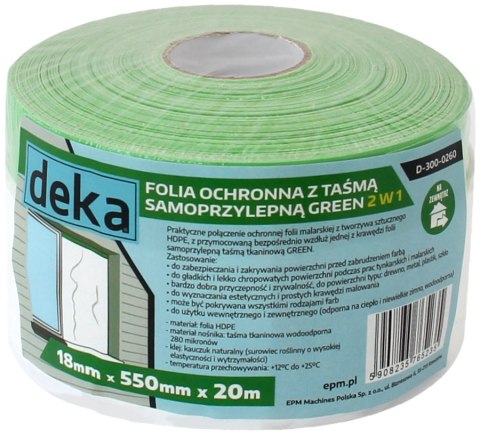 DEKA FOLIA OCHRONNA Z TAŚMĄ ZIELONĄ DO ZEWNĄTRZ 55CM*20M