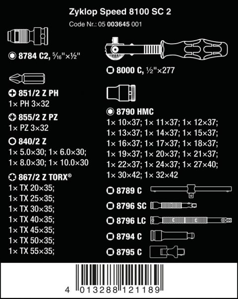 WERA GRZECHOTKA ZYKLOP SPEED 1/2'' W ZESTAWIE METRYCZNYM, 37CZ. WERA GRZECHOTKA ZYKLOP SPEED 1/2'' W ZESTAWIE METRYCZNYM, 37CZ.