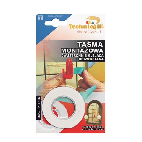 TECHNICQLL TAŚMA MONTAŻOWA DWUSTRONNA 1.5M/19MM TECHNICQLL TAŚMA MONTAŻOWA DWUSTRONNA 1.5M/19MM