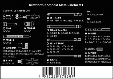 WERA KRAFTFORM KOMPAKT M 1 DO METALU, 39 CZĘŚĆ WERA KRAFTFORM KOMPAKT M 1 DO METALU, 39 CZĘŚĆ