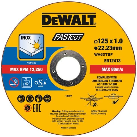 DEWALT TARCZA TNĄCA INOX 125*22,2*1MM 100PC DEWALT TARCZA TNĄCA INOX 125*22,2*1MM 100PC