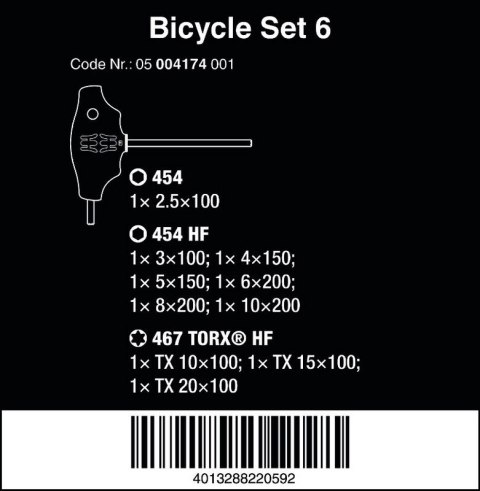 WERA ZESTAW WKRĘTAKÓW T HEX I TORX BICYCLE SET 6, 10 CZĘŚĆ WERA ZESTAW WKRĘTAKÓW T HEX I TORX BICYCLE SET 6, 10 CZĘŚĆ