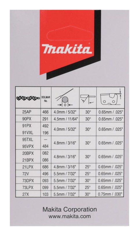 MAKITA ŁAŃCUCH TNĄCY 38CM PODZIAŁKA 0,325''SZER.ROWKA 1.3MM 64 OGN MAKITA ŁAŃCUCH TNĄCY 38CM PODZIAŁKA 0,325''SZER.ROWKA 1.3MM 64 OGN