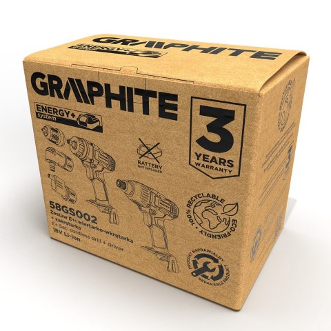 GRAPHITE ZESTAW E+: WIERTARKO-WKRĘTARKA Z ZAKRĘTARKĄ, BEZ AKUMULATORA GRAPHITE ZESTAW E+: WIERTARKO-WKRĘTARKA Z ZAKRĘTARKĄ, BEZ AKUMULATORA