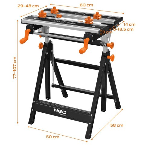 NEO STÓŁ WARSZTATOWY REGULOWANY, ALUMINIOWY 60*58*77-107 CM NEO STÓŁ WARSZTATOWY REGULOWANY, ALUMINIOWY 60*58*77-107 CM