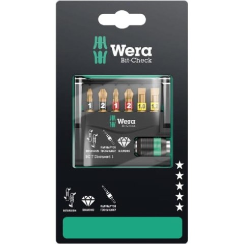 WERA ZESTAW BITÓW BIT-CHECK 7 DIAMOND 1 SB, NA BLISTRZE, 7 CZ