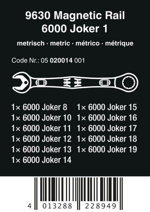 WERA ZESTAW KLUCZY PŁAS.-OCZK. Z GRZECH. 6000 JOKER 1+LISTA MAGN. WERA ZESTAW KLUCZY PŁAS.-OCZK. Z GRZECH. 6000 JOKER 1+LISTA MAGN.