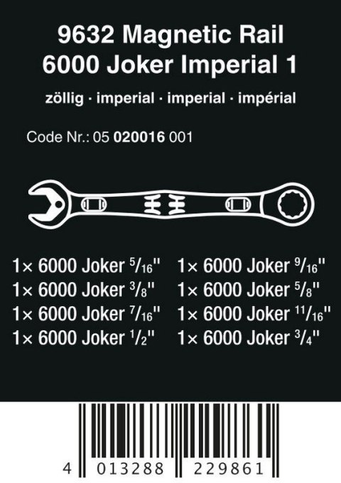 WERA ZESTAW KLUCZY PŁAS.-OCZK. Z GRZECH. 6000 JOKER 1+LISTA MAGN. WERA ZESTAW KLUCZY PŁAS.-OCZK. Z GRZECH. 6000 JOKER 1+LISTA MAGN.