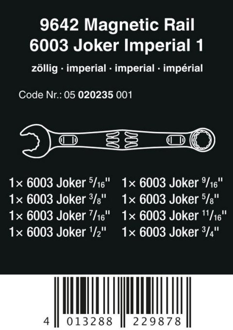 WERA ZESTAW KLUCZY PŁAS.-OCZK. Z GRZECH. 6003 JOKER 1+LISTA MAGN. WERA ZESTAW KLUCZY PŁAS.-OCZK. Z GRZECH. 6003 JOKER 1+LISTA MAGN.