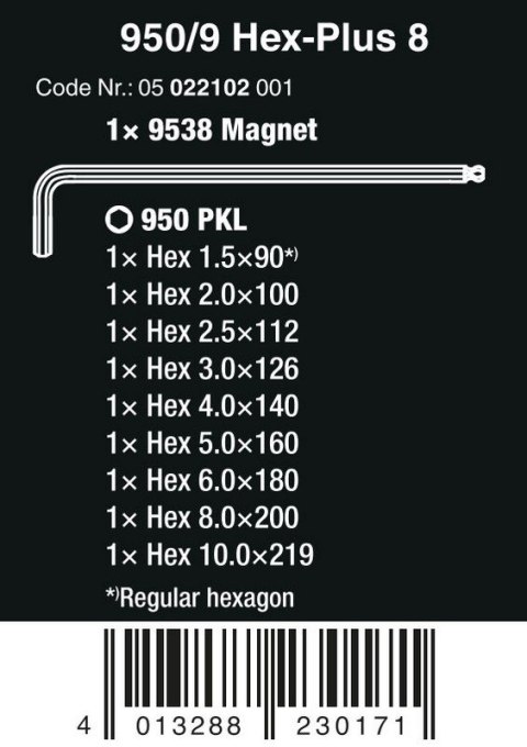 WERA ZESTAW KLUCZY TRZPIENIOWYCH 950/9 HEX-PLUS 8, 9CZR WERA ZESTAW KLUCZY TRZPIENIOWYCH 950/9 HEX-PLUS 8, 9CZR