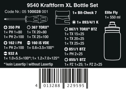 WERA ZESTAW NARZĘDZI WKRĘTAK. 9540 KRAFTFORM XL BOTTLE SET,17CZ. WERA ZESTAW NARZĘDZI WKRĘTAK. 9540 KRAFTFORM XL BOTTLE SET,17CZ.