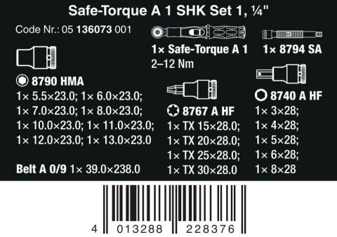WERA KLUCZ DYNAMOMETRYCZNY SAFE-TORQUE 1/4'', 2-12NM, 20CZ WERA KLUCZ DYNAMOMETRYCZNY SAFE-TORQUE 1/4'', 2-12NM, 20CZ