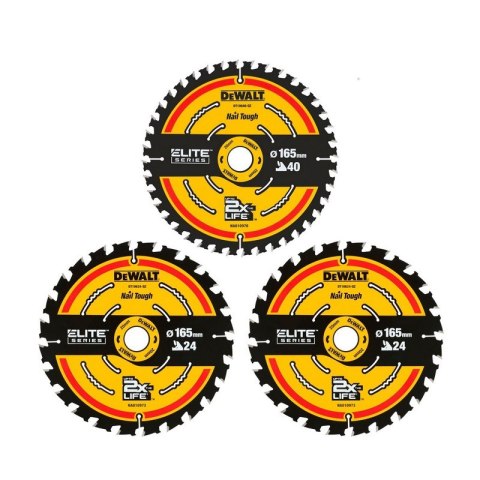 DEWALT PIŁA TARCZOWA DO DREWNA ELITE 2*165MM 24Z + 165MM 40Z 3-PAK DEWALT PIŁA TARCZOWA DO DREWNA ELITE 2*165MM 24Z + 165MM 40Z 3-PAK