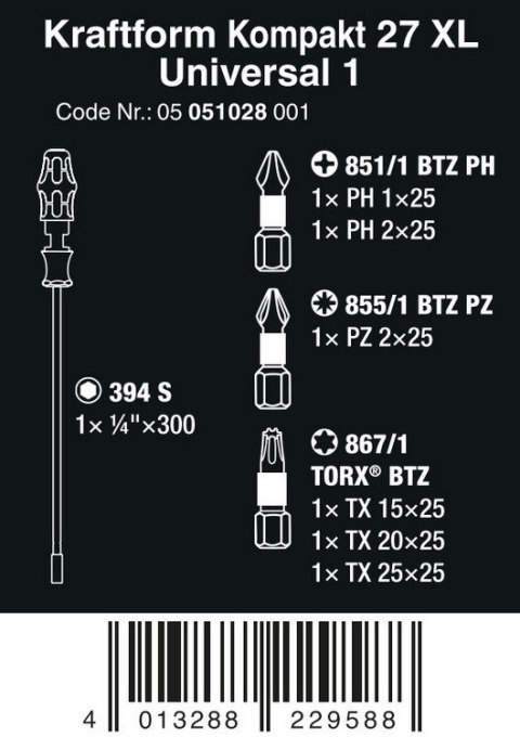 WERA ZESTAW KRAFTFORM KOMPAKT 27 XL UNIVERSAL 1, 7 CZ. WERA ZESTAW KRAFTFORM KOMPAKT 27 XL UNIVERSAL 1, 7 CZ.