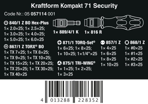 WERA ZESTAW KRAFTFORM KOMPAKT 71 SECURITY, 32 CZ. WERA ZESTAW KRAFTFORM KOMPAKT 71 SECURITY, 32 CZ.