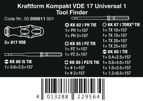 WERA ZESTAW WKRĘTAKÓW KRAFTFORM KOMPAKT VDE 17 UNIVERSAL 1, 17CZ. WERA ZESTAW WKRĘTAKÓW KRAFTFORM KOMPAKT VDE 17 UNIVERSAL 1, 17CZ.