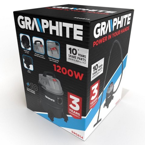 GRAPHITE ODKURZACZ PRZEMYSŁOWY 1200W 20L ZBIORNIK Z TWORZYWA GRAPHITE ODKURZACZ PRZEMYSŁOWY 1200W 20L ZBIORNIK Z TWORZYWA