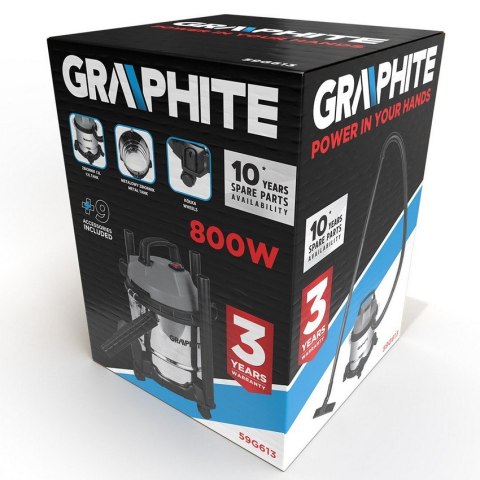 GRAPHITE ODKURZACZ PRZEMYSŁOWY 800W 12L ZBIORNIK NIERDZEWNY GRAPHITE ODKURZACZ PRZEMYSŁOWY 800W 12L ZBIORNIK NIERDZEWNY