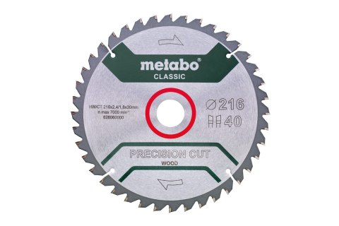 METABO PIŁA TARCZOWA PRECISION CUT WOOD 216*30MM Z40 METABO PIŁA TARCZOWA PRECISION CUT WOOD 216*30MM Z40